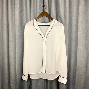 JustFab White Blouse with Black Trim